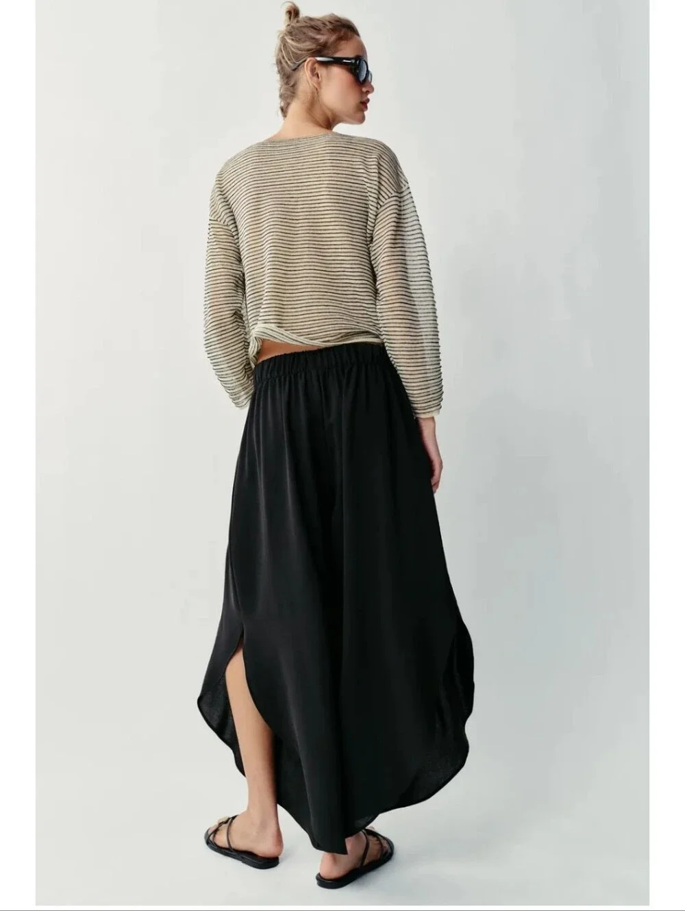 ZARA WIDE LEG PANTS WITH VENTS BLACK SIZE XL